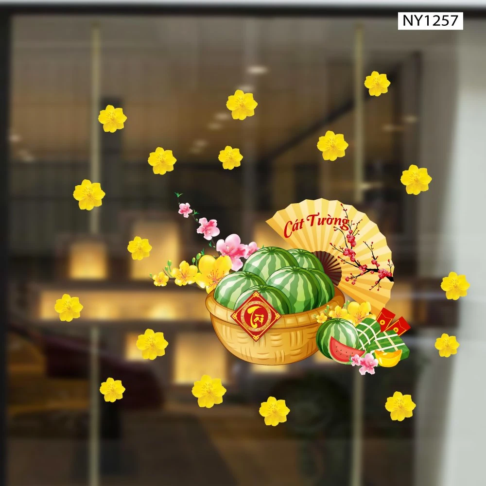 Decal Trang Trí Tết Dưa Hấu Bánh Chưng Cát Tường