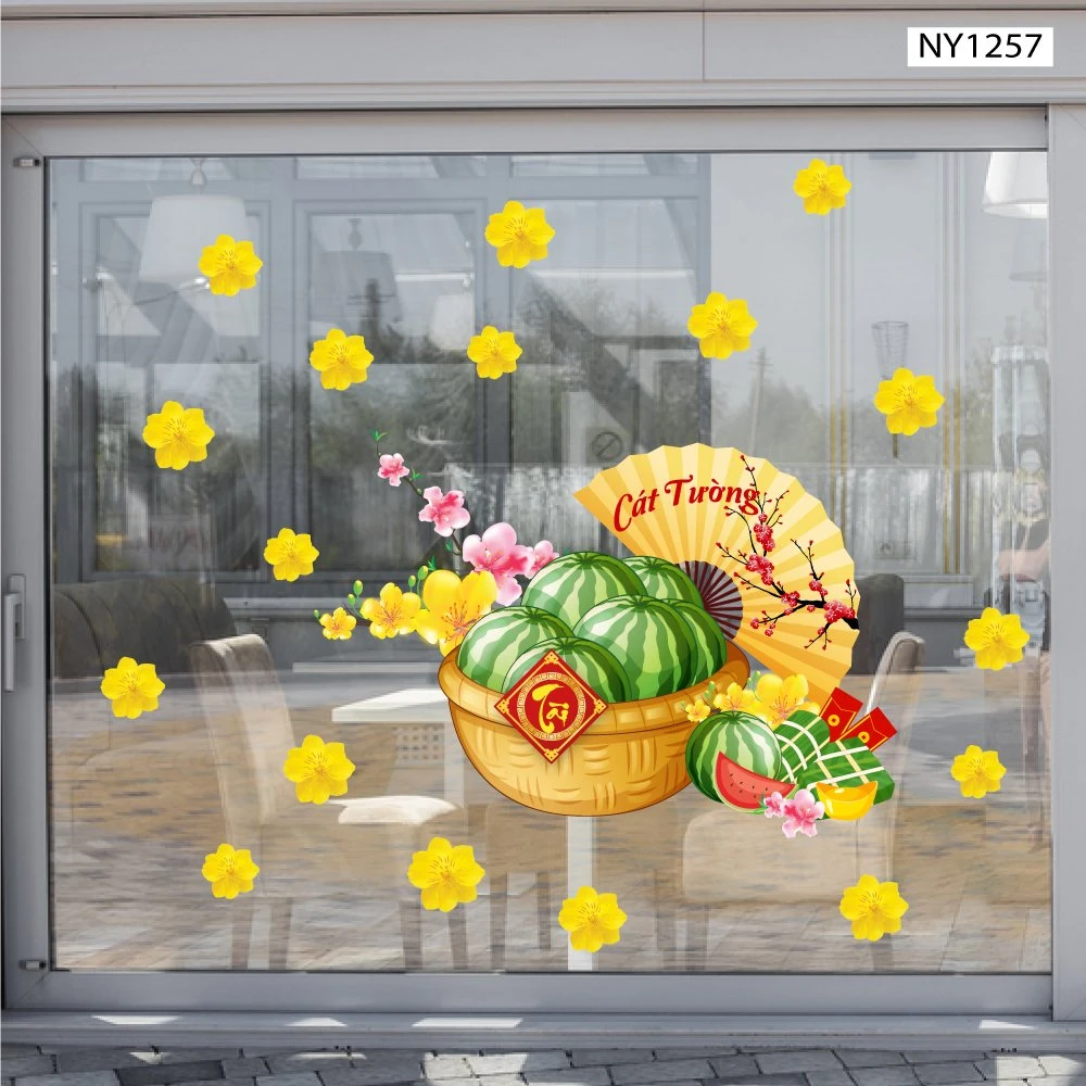 Decal Trang Trí Tết Dưa Hấu Bánh Chưng Cát Tường