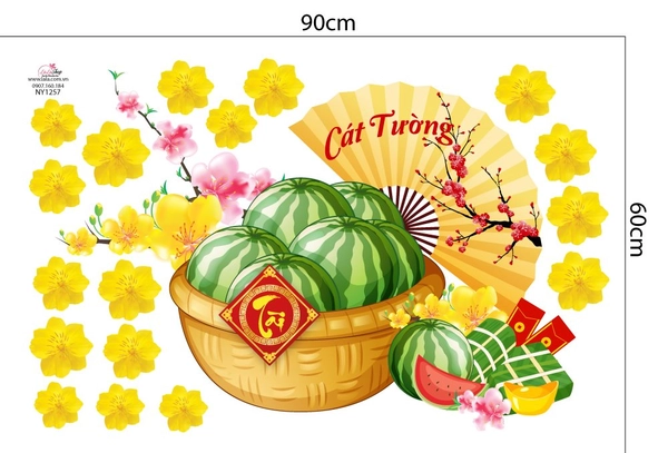 Decal Trang Trí Tết Dưa Hấu Bánh Chưng Cát Tường