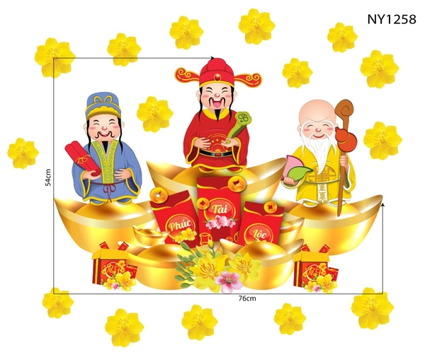Decal Trang Trí Tết Phúc Lộc Thọ Và Thỏi Vàng