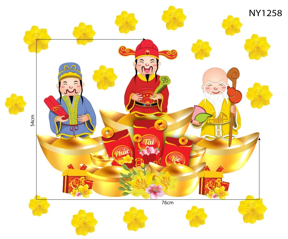 Decal Trang Trí Tết Phúc Lộc Thọ Và Thỏi Vàng