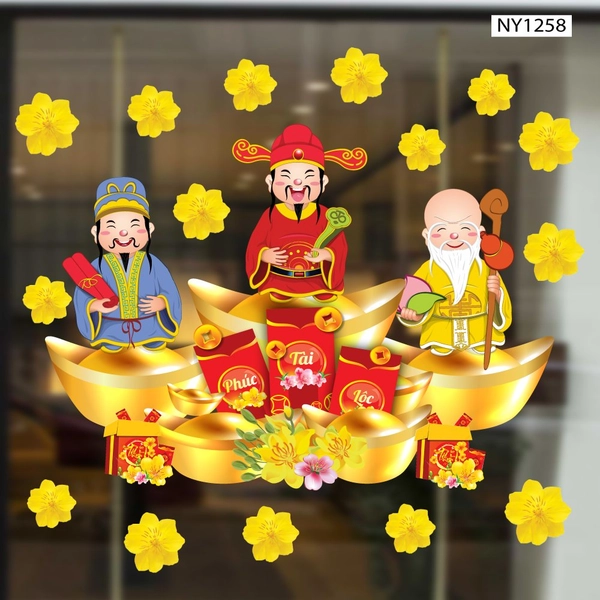 Decal Trang Trí Tết Phúc Lộc Thọ Và Thỏi Vàng