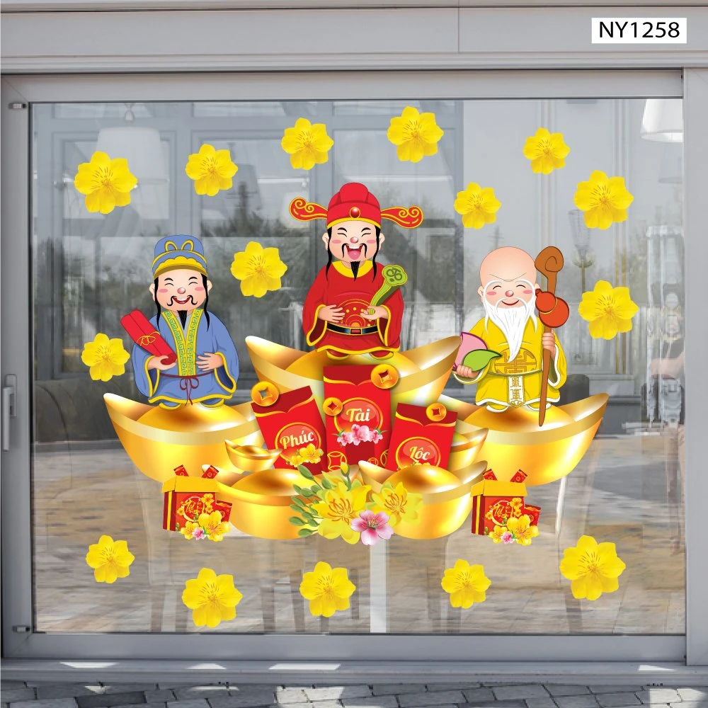Decal Trang Trí Tết Phúc Lộc Thọ Và Thỏi Vàng