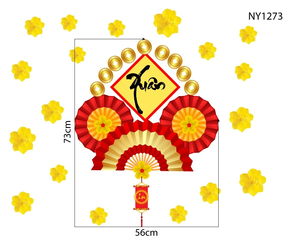 Decal Trang Trí Tết Mẹt Quạt Xuân Như Ý