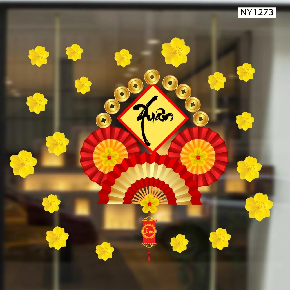 Decal Trang Trí Tết Mẹt Quạt Xuân Như Ý