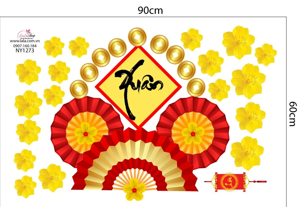 Decal Trang Trí Tết Mẹt Quạt Xuân Như Ý