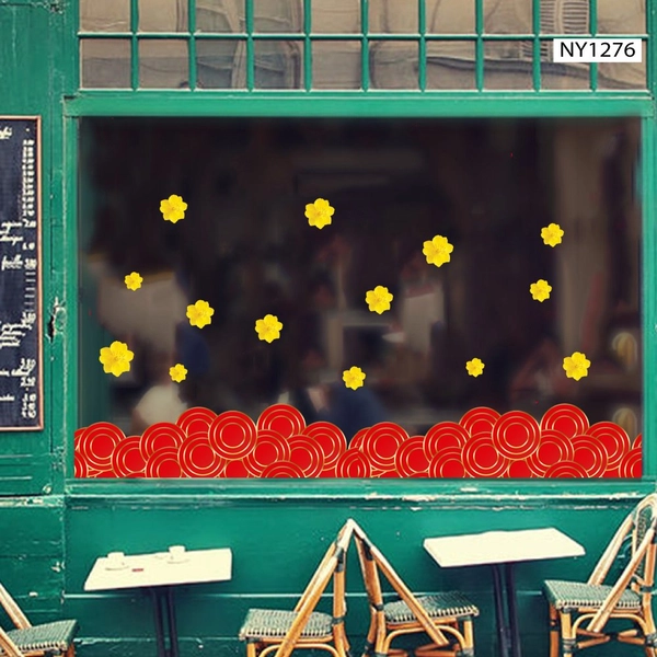 Decal Trang Trí Tết Chân Tường Họa Tiết Đỏ