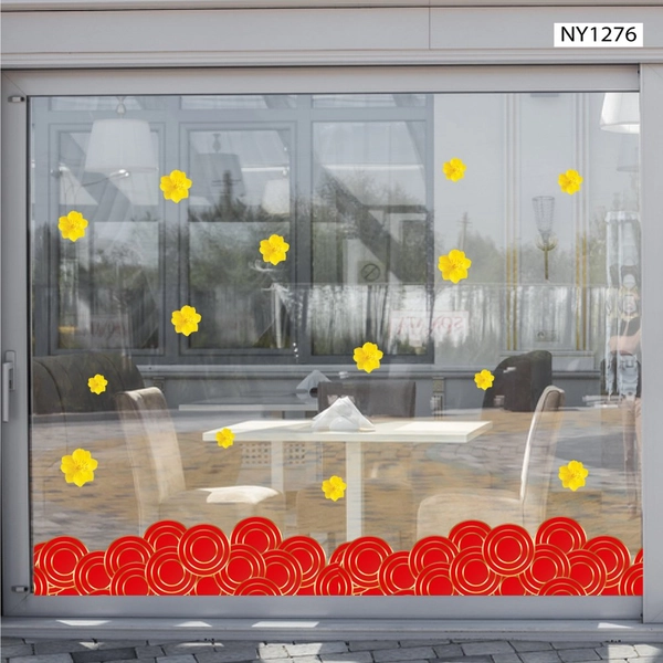 Decal Trang Trí Tết Chân Tường Họa Tiết Đỏ