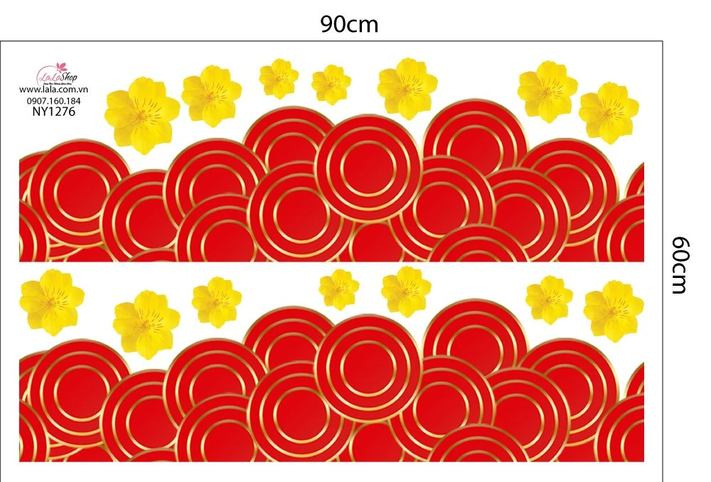 Decal Trang Trí Tết Chân Tường Họa Tiết Đỏ
