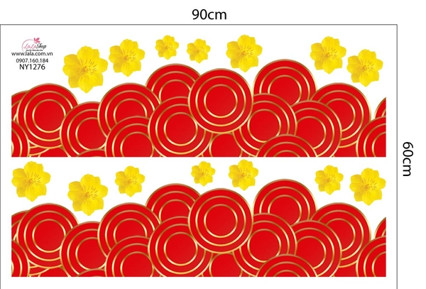 Decal Trang Trí Tết Chân Tường Họa Tiết Đỏ