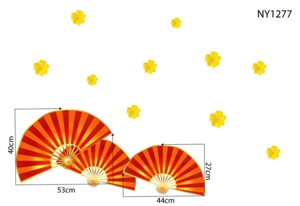 Decal Trang Trí Tết Quạt Như Ý Đỏ Mẫu 2