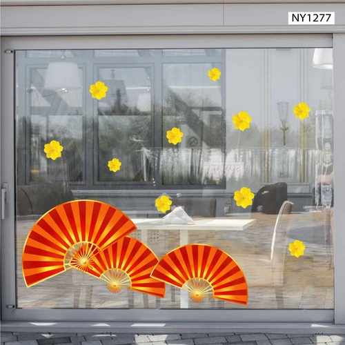 Decal Trang Trí Tết Quạt Như Ý Đỏ Mẫu 2