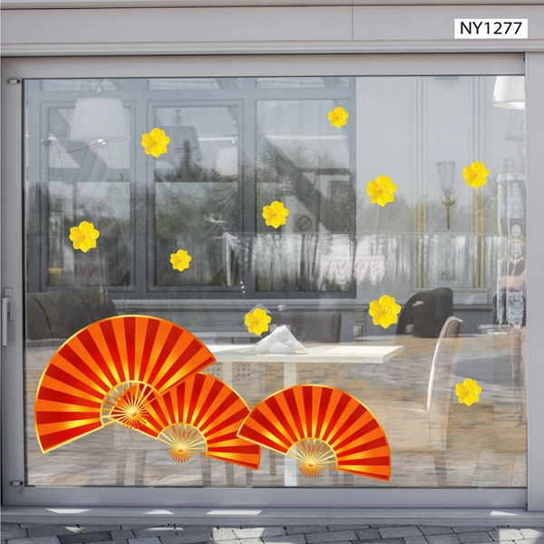 Decal Trang Trí Tết Quạt Như Ý Đỏ Mẫu 2