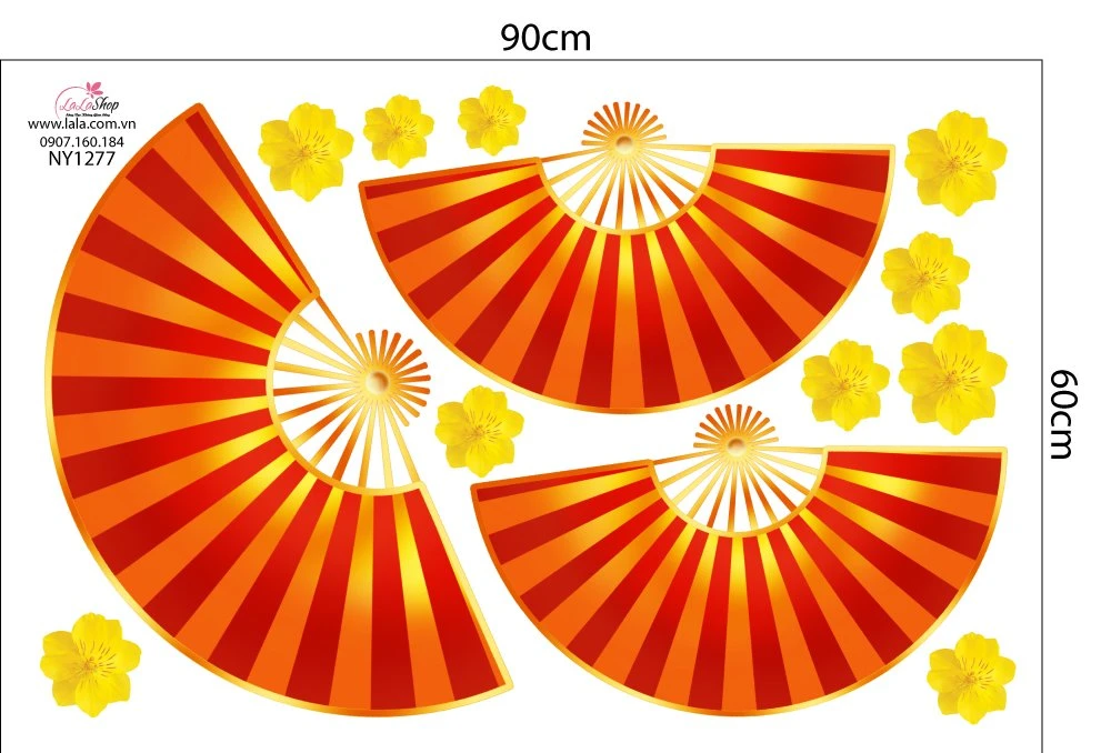 Decal Trang Trí Tết Quạt Như Ý Đỏ Mẫu 2