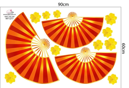 Decal Trang Trí Tết Quạt Như Ý Đỏ Mẫu 2