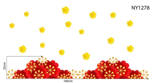 Decal Trang Trí Tết Chân Tường Hoa Đỏ Mừng Xuân