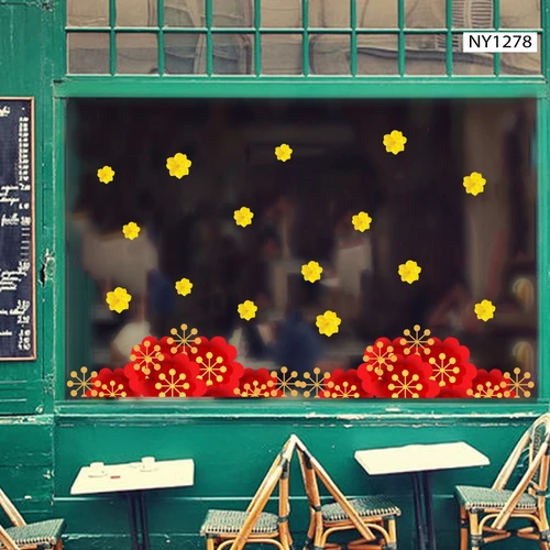 Decal Trang Trí Tết Chân Tường Hoa Đỏ Mừng Xuân