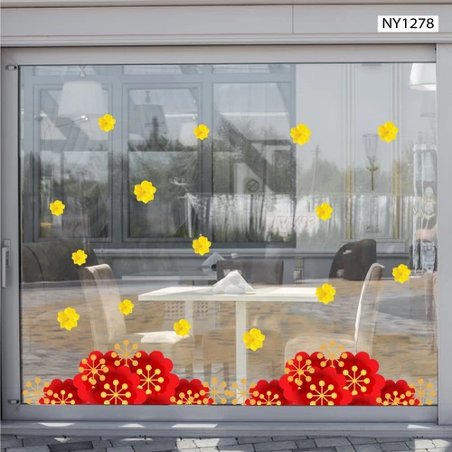 Decal Trang Trí Tết Chân Tường Hoa Đỏ Mừng Xuân