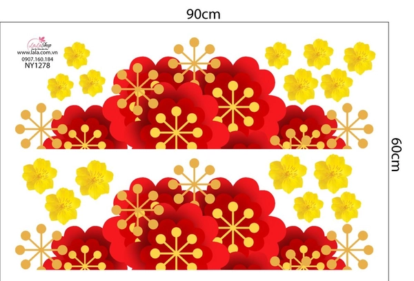 Decal Trang Trí Tết Chân Tường Hoa Đỏ Mừng Xuân