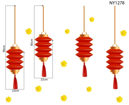 Decal Trang Trí Tết Lồng Đèn Đỏ May Mắn