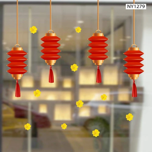 Decal Trang Trí Tết Lồng Đèn Đỏ May Mắn