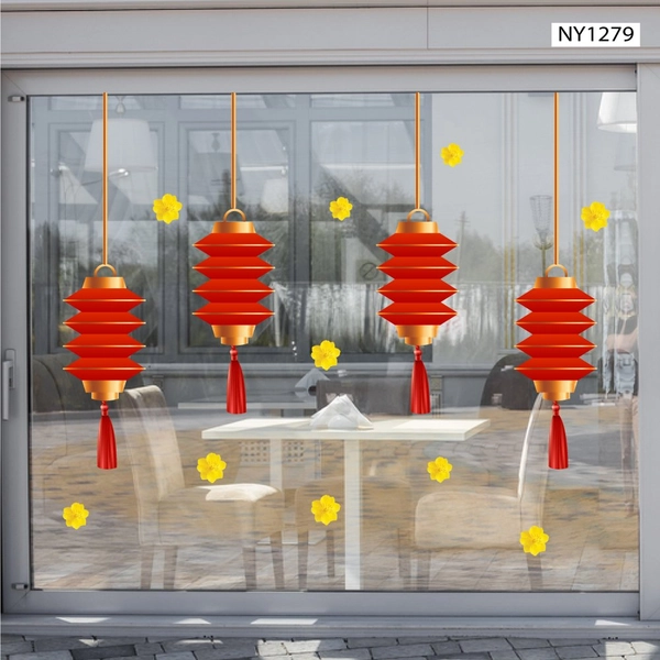 Decal Trang Trí Tết Lồng Đèn Đỏ May Mắn Mẫu 7