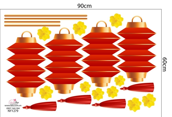 Decal Trang Trí Tết Lồng Đèn Đỏ May Mắn Mẫu 7