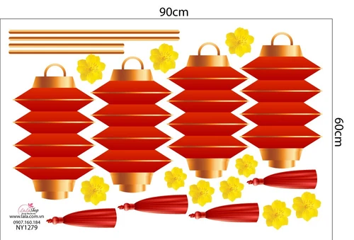Decal Trang Trí Tết Lồng Đèn Đỏ May Mắn