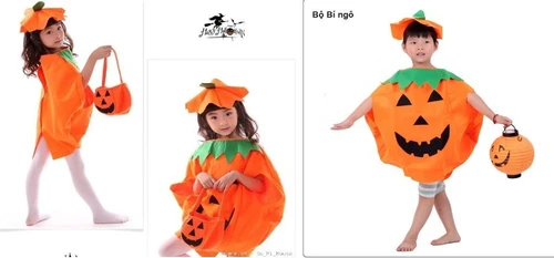 Phụ Kiện Hóa Trang Halloween áo bí ngô kèm nón vải nỉ đáng yêu cho bé