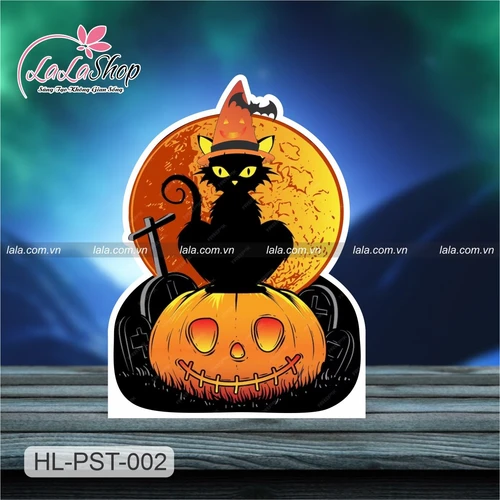 Standee trang trí halloween mèo đen và bí ngô ma quái