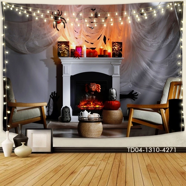 Tranh Vải Halloween Treo Tường Lò Sưởi Ma Quái