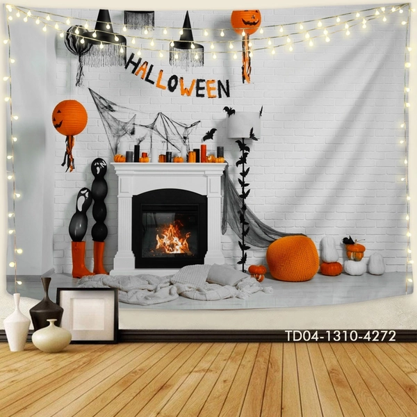 Tranh Vải Halloween Treo Tường Lò Sưởi Ma Quái