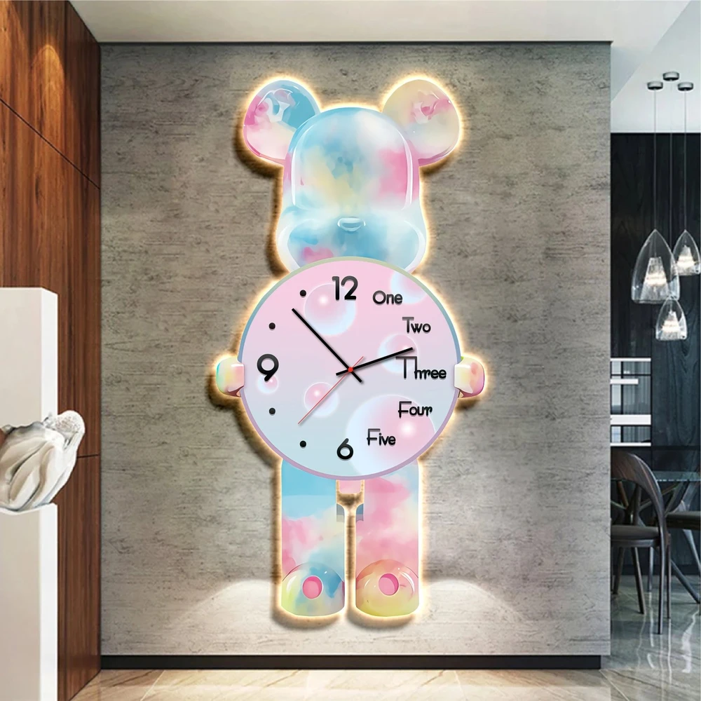Tranh Đồng Hồ Treo Tường Nhân Vật Gấu Bearbrick Tráng Gương UV 04