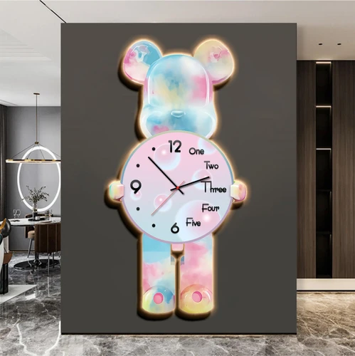 Tranh Đồng Hồ Treo Tường Nhân Vật Gấu Bearbrick Tráng Gương UV 04