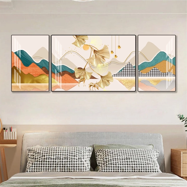 Tranh treo tường nghệ thuật trừu tượng lá phong và nai sừng tấm