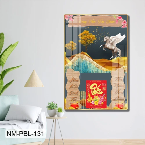 Lịch Tết Tranh Tráng Gương Treo Tường Ngựa Trắng Và Mai Vàng 2024