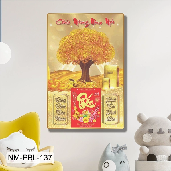 Lịch Tết Tranh Tráng Gương Treo Tường Cây Tiền Vàng Phát Tài