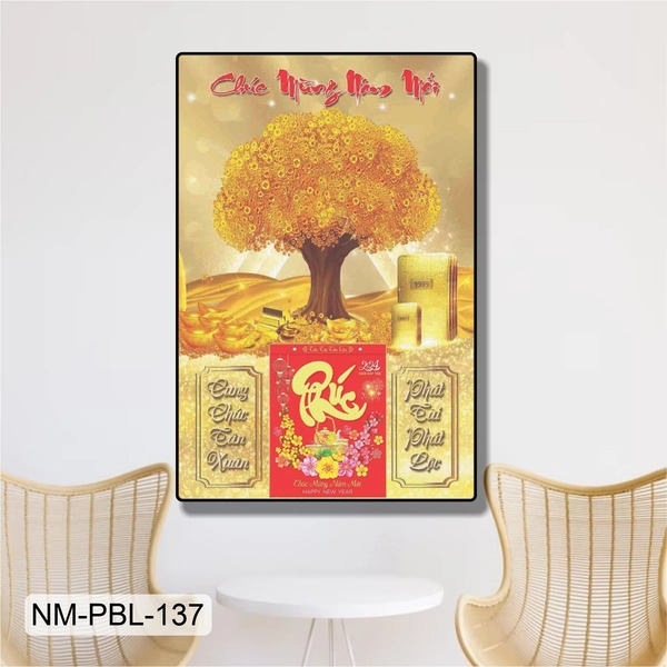 Lịch Tết Tranh Tráng Gương Treo Tường Cây Tiền Vàng Phát Tài