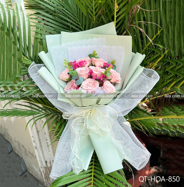 Bó hoa hồng sáp thơm 9 bông 7 lớp cao cấp giấy xốp hàn không nhăn