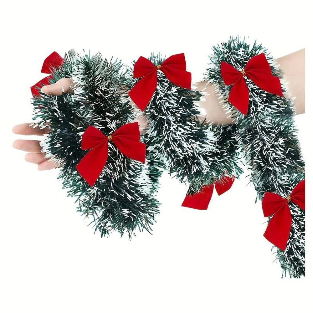 Dây chồn phủ tuyết 2m kèm nơ trang trí noel