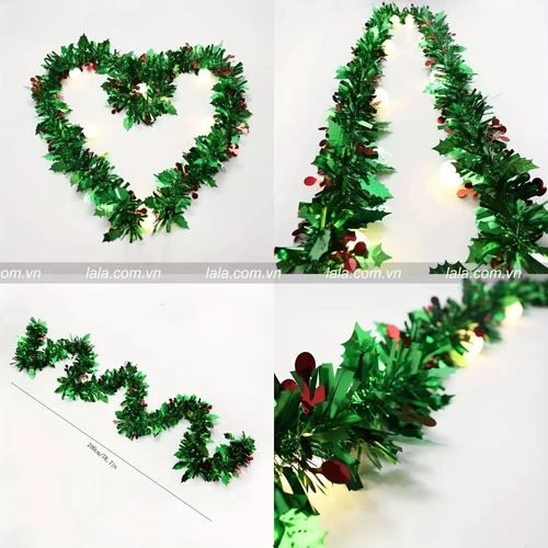 Dây đuôi chồn kim tuyến xanh lá trang trí cây thông noel