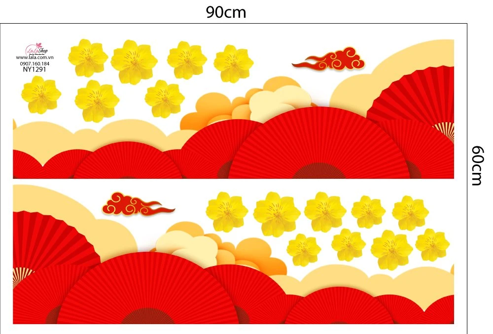 Decal Trang Trí Tết Chân Tường Họa Tiết Đỏ Mẫu 3