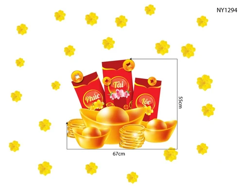 Decal Trang Trí Tết Giáp Thìn Lì Xì Đỏ Và Tiền Vàng