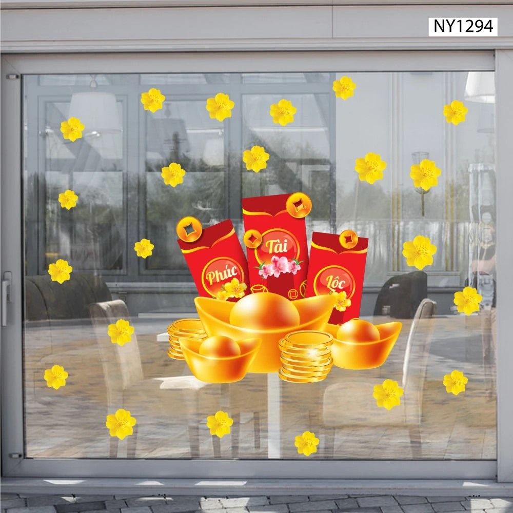 Decal Trang Trí Tết Giáp Thìn Lì Xì Đỏ Và Tiền Vàng