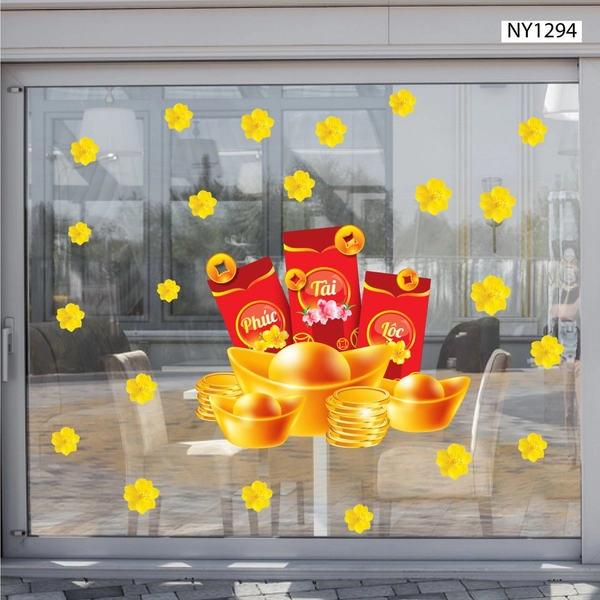 Decal Trang Trí Tết Lì Xì Đỏ Và Tiền Vàng