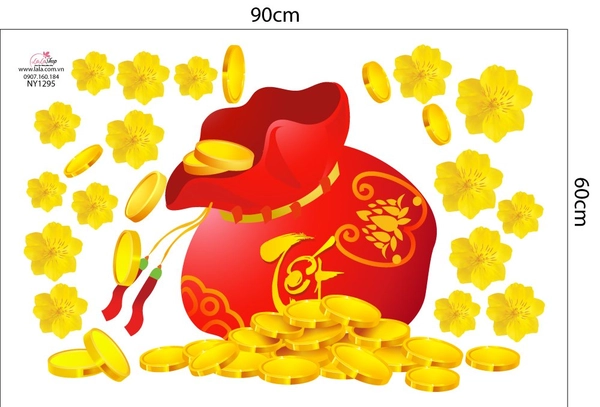 Decal Trang Trí Tết Túi Tiền Phát Tài Phát Lộc Mẫu 2