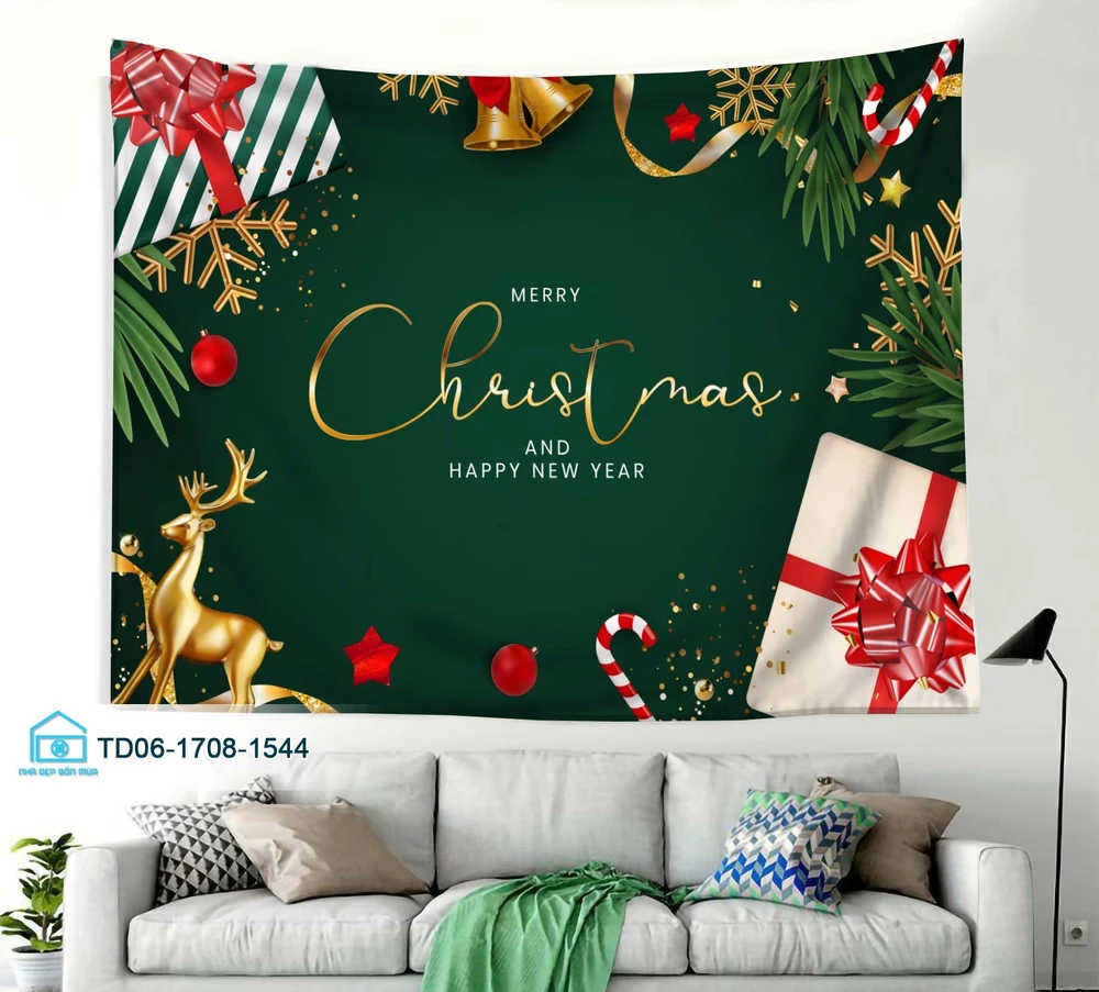 Tranh Vải Treo Tường Trang Trí Noel Tuần Lộc Và Hộp Quà