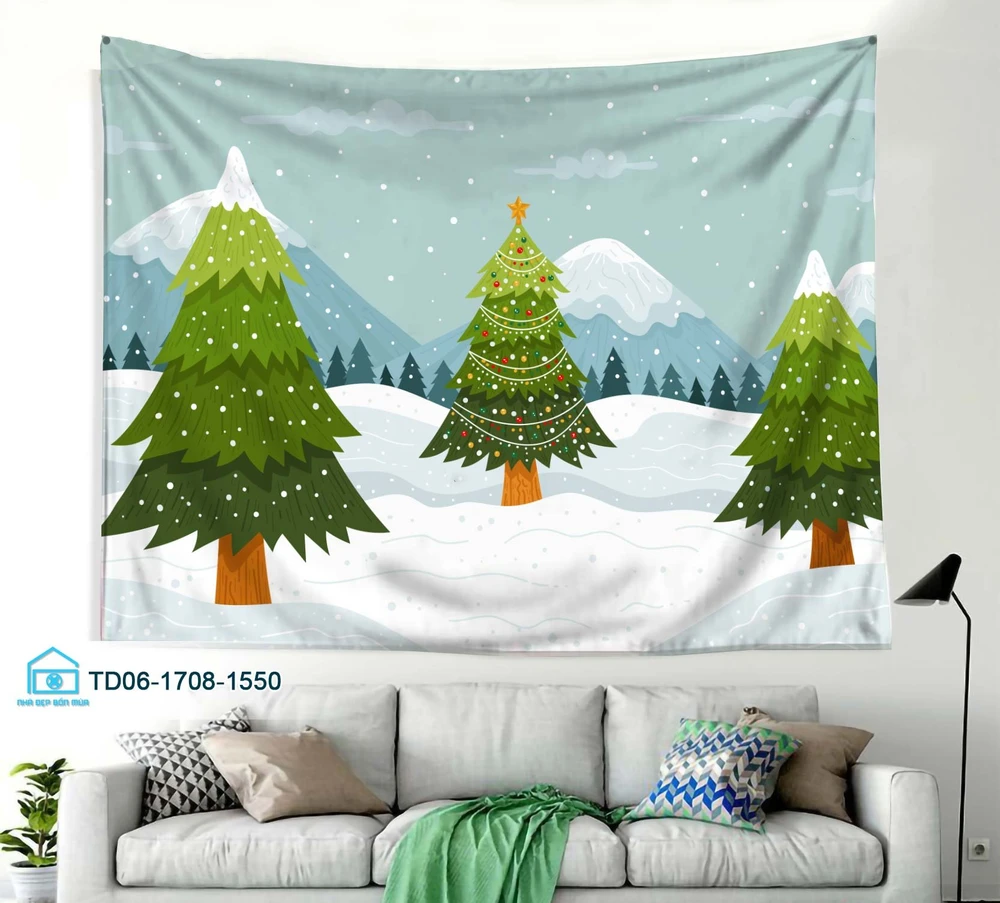 Tranh Vải Treo Tường Trang Trí Cây Thông Noel Mẫu 3
