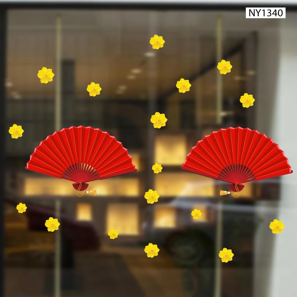 Decal Trang Trí Tết Quạt Như Ý Đỏ Mẫu 3