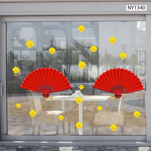 Decal Trang Trí Tết Quạt Như Ý Đỏ Mẫu 3
